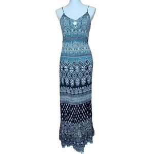 Patrons of Peace Blue Paisley Floral Spaghetti Strap Beach Summer Maxi Dress M